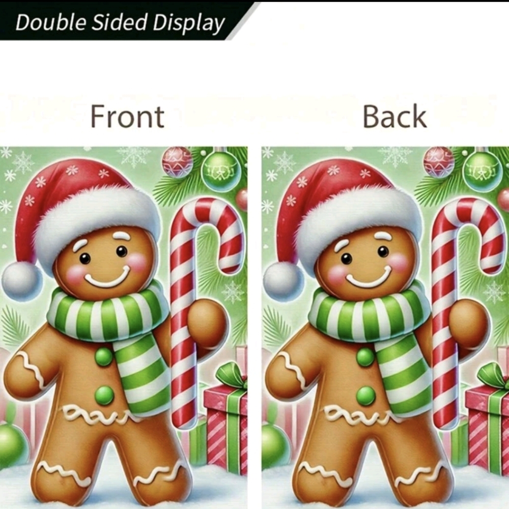 Holiday Gingerbread Garden Flag with Candy Cane